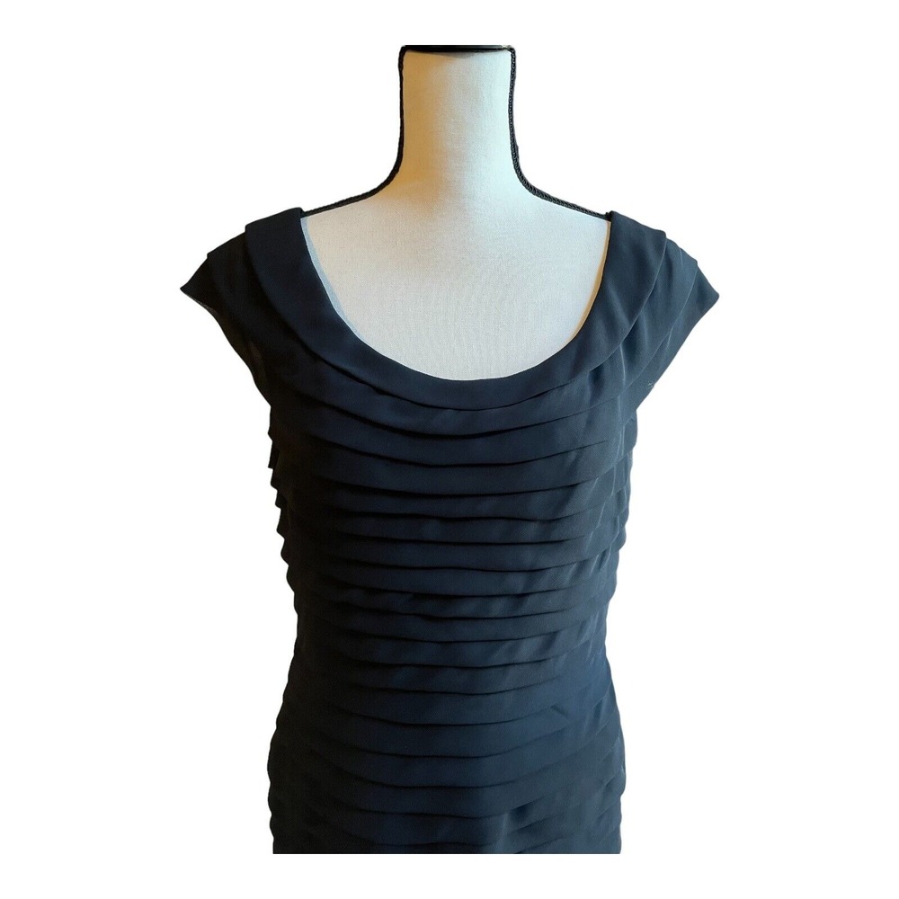 Adrianna Papell Sheath Dress Women's Size 12 Black Tiered Chiffon Ruffles - Picture 2 of 4